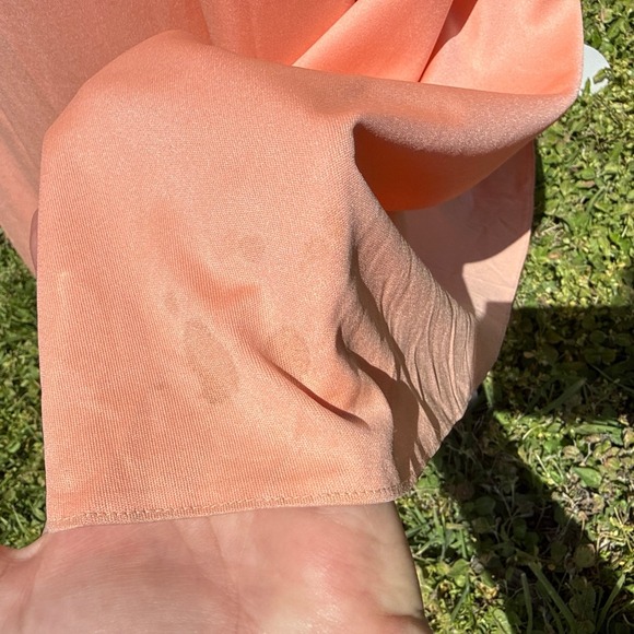 Vtg 70s Peach Lace Maxi Dress Sheer Sleeve Prairie Romantic Union Made Victorian - Picture 6 of 15